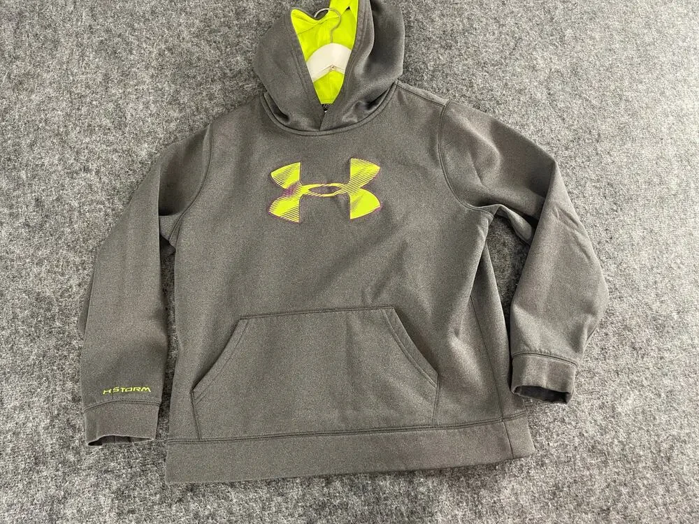 Under Armour Hoodie Boys XL Gray Big Logo Storm Pullover Sweater Sweatshirt N67